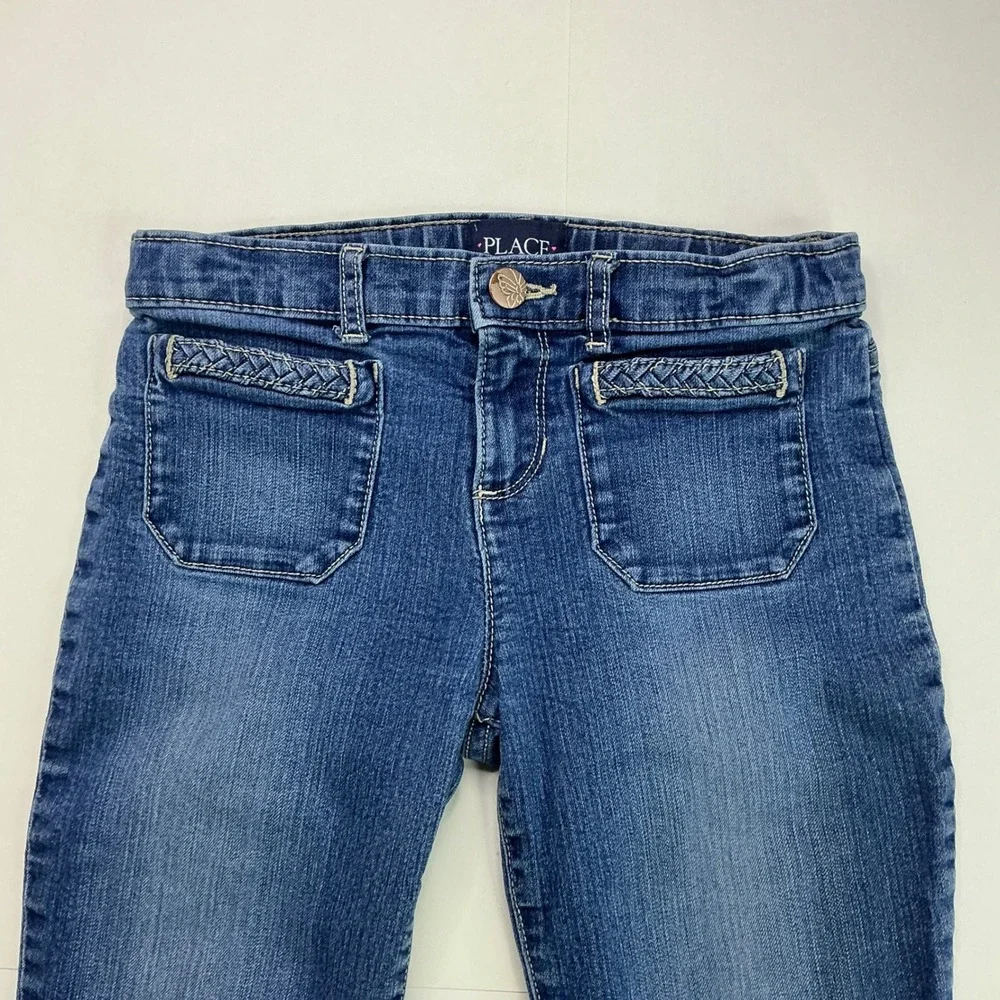 The Children's Place Blue Flare Jeans Kids Sz 10 Braided Pocket Adjustable Waist